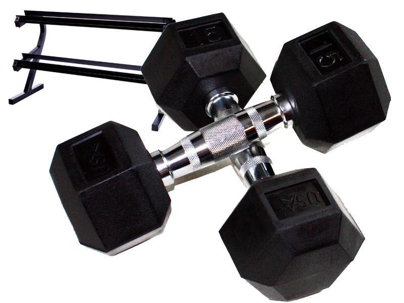 550lb Rubber Dumbbell Weight Set with Rack